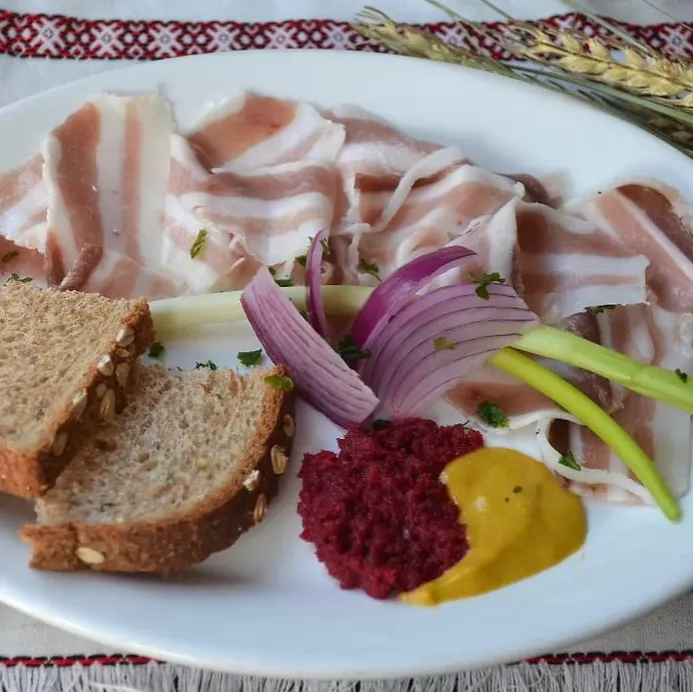 Layered Shuba salad with herring and beets at MLYN Ukrainian Restaurant, Winnipeg